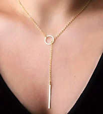 Gold Bar , circle Lariat,  necklace. circle drop, pull through - jewellry