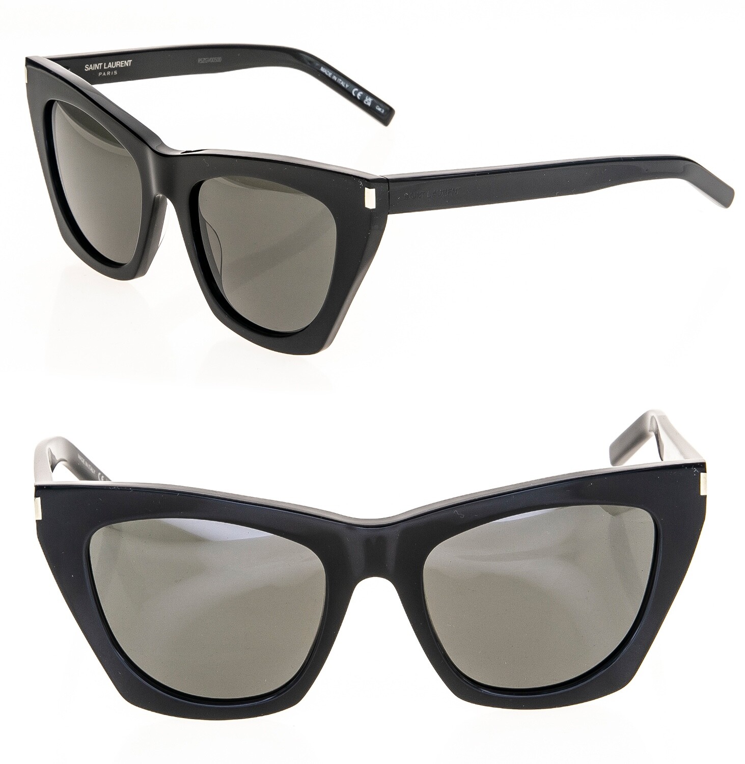 Occhiali da sole SAINT LAURENT KATE YSL SL214 001 nero grigio unisex logo occhio di gatto 214