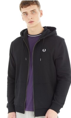 Fred Perry Mens Back Panel Zip Through Hoodie Black UK