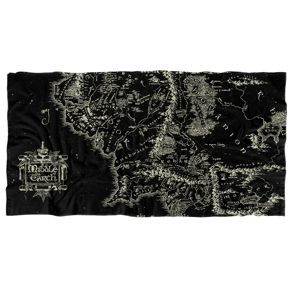 Lord of the Rings Middle Earth Map Black Beach Towel 30x60 Inches  
