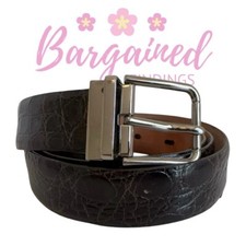 Auth Dolce & Gabbana Genuine Crocodile Leather Silver Buckle Belt 115/46