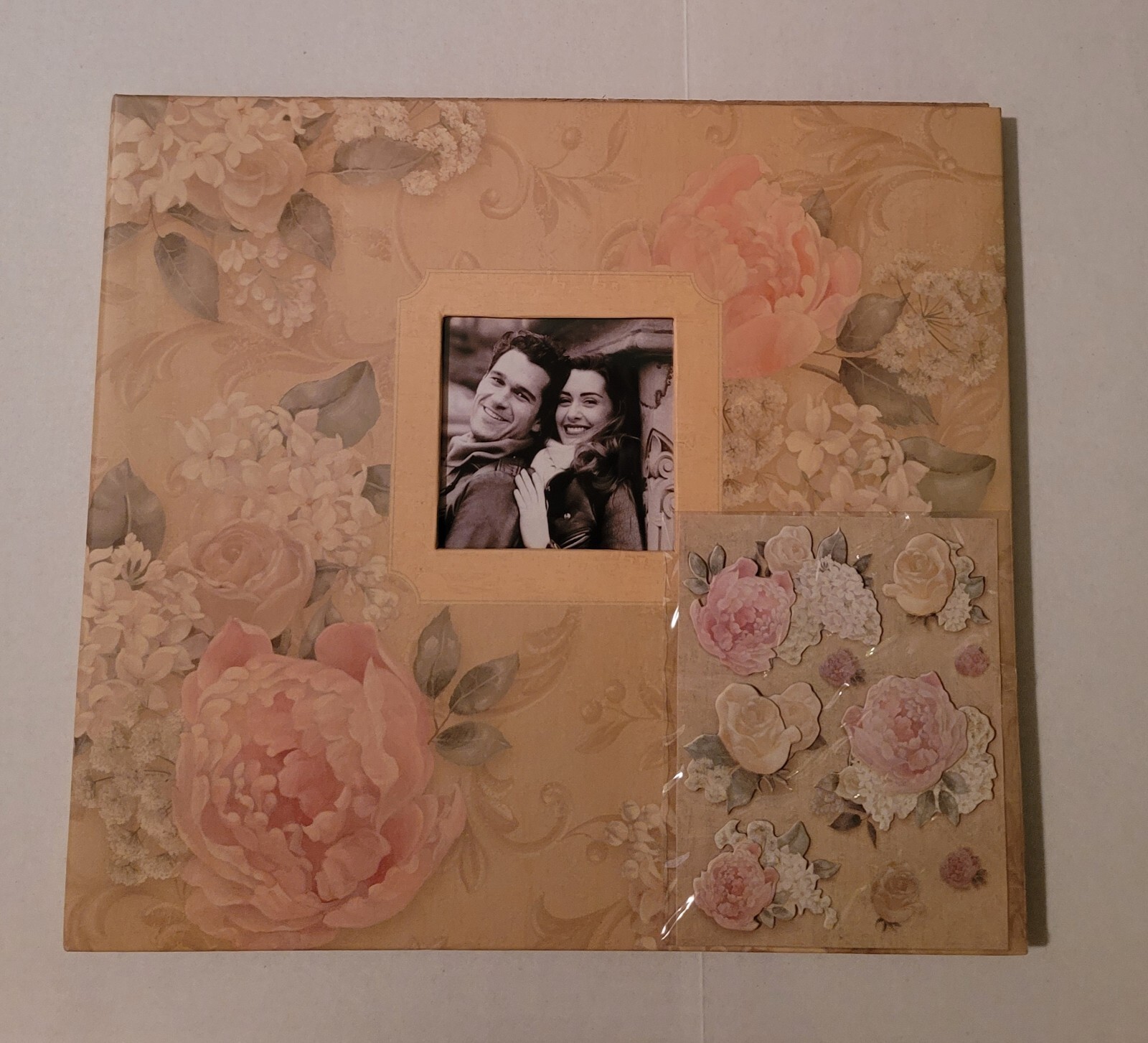 ROSE WEDDING SCRAPBOOK & LOT OF ASSORTED PAPERS & ALPHABET STICKERS