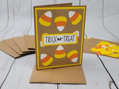 Happy Halloween Greeting Card Kit #5 [Lot of 4, Handmade, Candy Corn Trick]