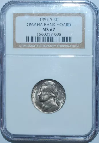 1952 S NGC MS67 5C Jefferson Nickel