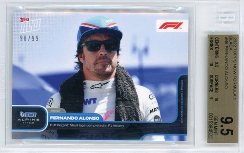 2022 TOPPS NOW FORMULA1 46 FERNANDO ALONSO BLACK PARALLEL 98/99 BGS GEM MINT 9.5