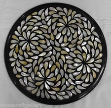 15 " Lato Table Top Marmo Nero Madreperla Inserto Decorativo Handmade