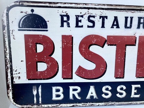 Huge 1m French Bistro Brasserie Sign Plaque - Steel Wall Mounted Shabby Chic - Picture 2 of 4