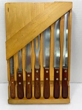 Vtg Knives Partial Set Of Holiday Stainless By Burrell Cabinet Door Knife Block