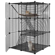 3-Tier Cat Cage Indoor Cat Enclosures DIY Detachable Metal Cat Kennel w/Hammock