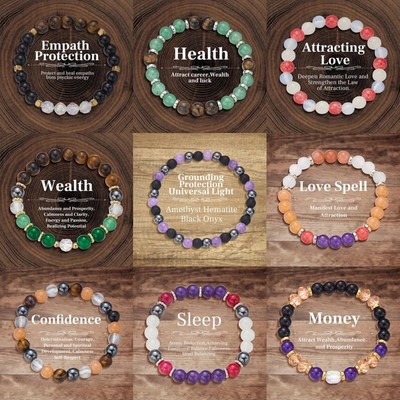 Fashion Natural Stone Crystal Beaded Bracelet Attract Wealth Women Men Jewelry
