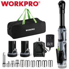 WORKPRO 3/8" Cordless Electric Ratchet Wrench Extended Head 40 Ft-lb 2PC Battery