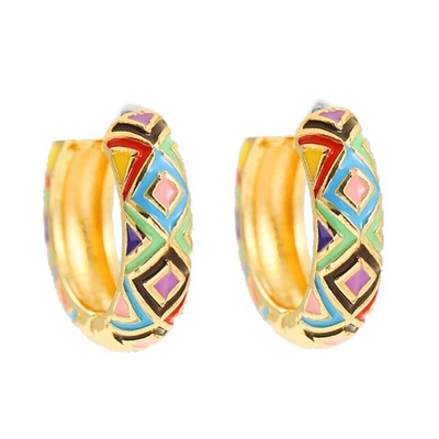 Stainless Steel Flower Hoop Earrings with Colorful Zircon Round Huggies Earrings