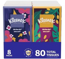 Kleenex On-The-Go Facial Tissues, 8 On-The-Go Packs, 10 Tissues per Box, 3-Ply 