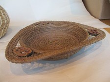 Pine Needle Basket-Hand Tied-Walnut Accents-Excellent Condition