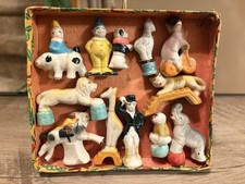 Vintage Japan Bisque Circus Figure 12 Piece Set 1930s Small Cake Toppers NOS