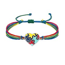 Autism Awareness Bracelet Handmade Adjustable String Heart Puzzle Piece Support