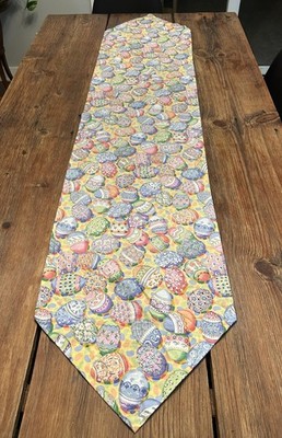 Spring Packed Colorful Easter Egg Gilded Gold Table Runner Handmade 14.5  X 68 