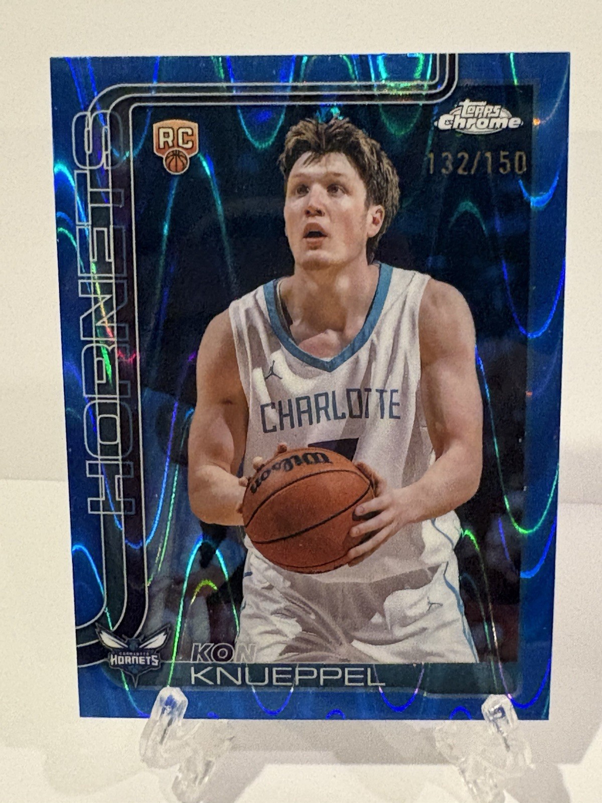 2025-26 Topps Chrome #254 Kon Knueppel Rookie Blue Raywave Refractor /150 RC