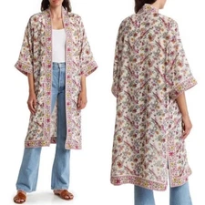 Max Studio Boho Parrot Multicolor Print Kimono Duster Women’s Size Medium