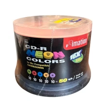 Imation CD-R Neon Colors 50-Pack Spindle 700MB 80min 16x Sealed New