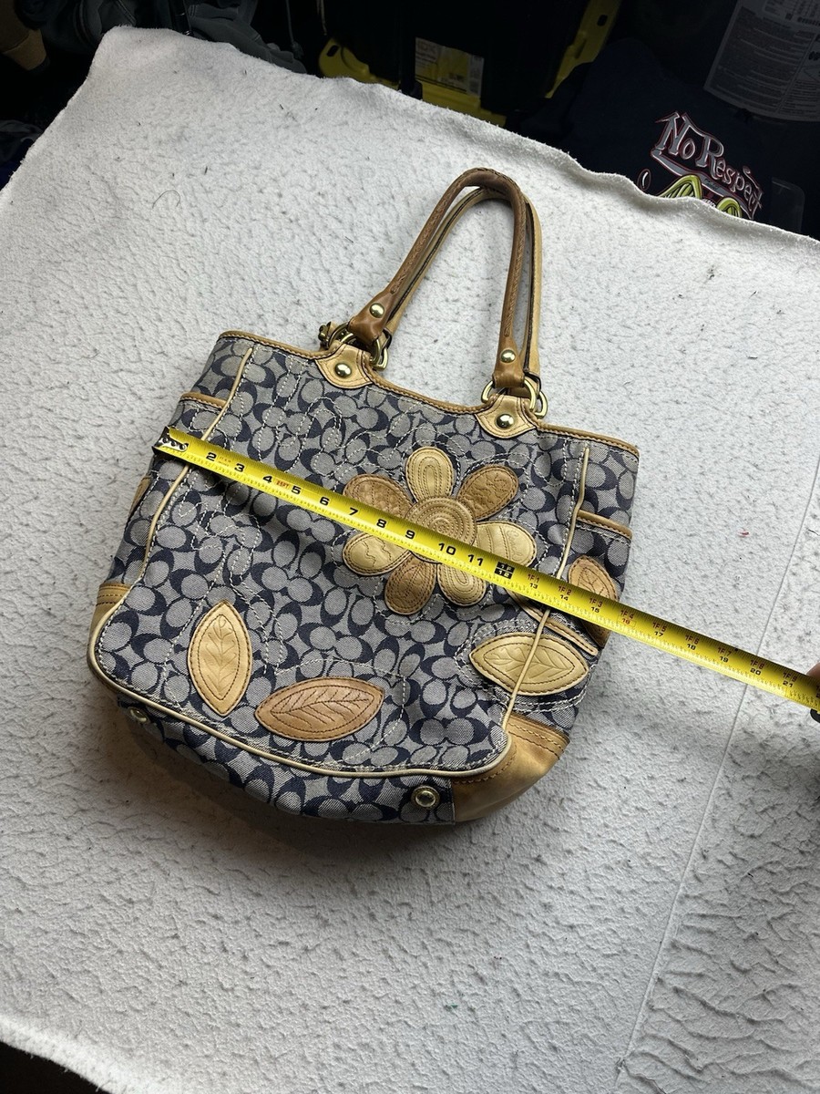 Vintage Women's Coach Bleeker Denim Floral Leather Tote Purse
