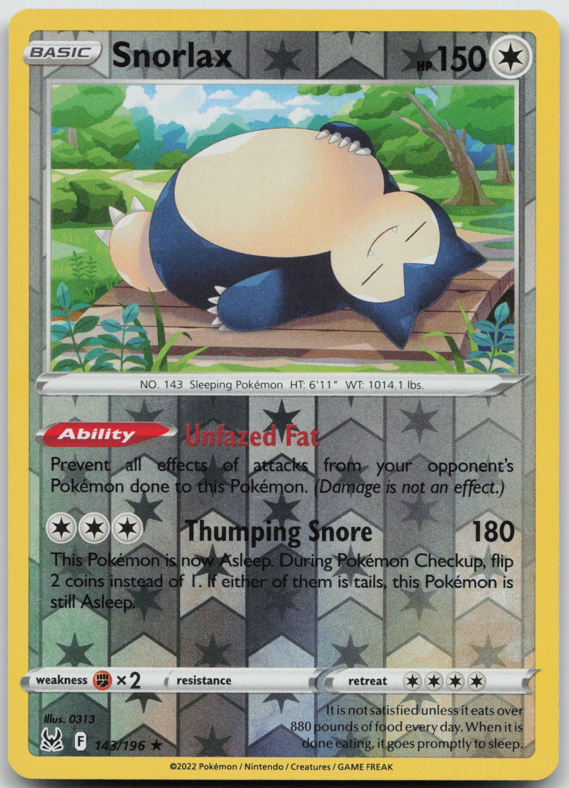 Snorlax Holo Rare SWSH11: Lost Origin 143/196 NM