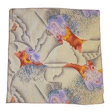 Vintage Abstract Art Deco Print Square Scarf Purple Cream Floral 18x18