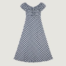 Gap x Doen Bia Maxi Dress Women XXS Navy Gingham 100% Linen Cottagecore