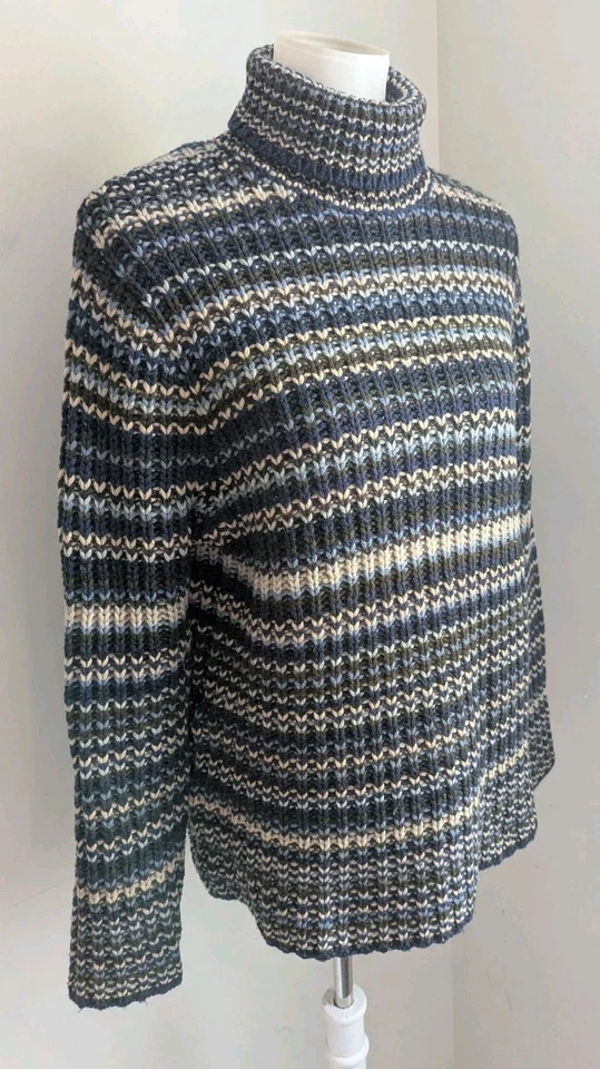 Suéter Vintage Años 90 Gap Mujer Suave Lana de Cordero Grueso Rayas Cuello Alto Relajado Foto 2 de 4