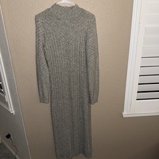 TAHARI Mock Neck Heathered Cable Knit Midi Sweater Dress, Long Sleeve, size M