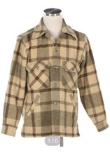 Vintage 60/70s Woolrich Brown Plaid Wool Button-Front Jacket w/ Pockets Size L