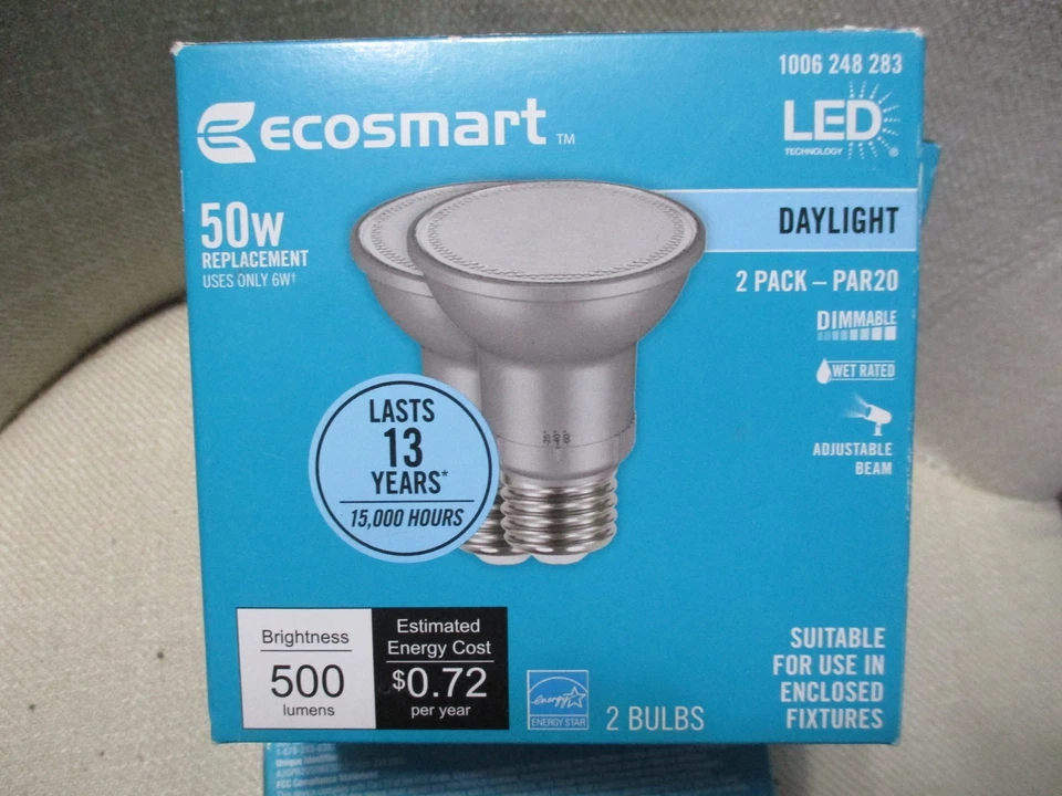 3 - 2 packs EcoSmart 50-Watt PAR20 Dimmable LED Light Bulb Daylight 1006 248 283 - Image 3 of 4