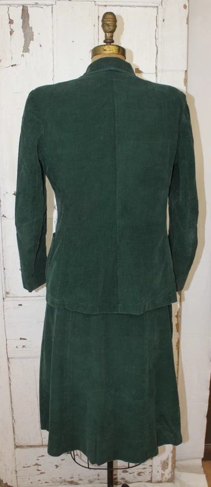Conjunto de chaqueta y falda vintage de pana verde esmeralda de los años 50 a medida traje de vestir talla M Foto 3 de 4