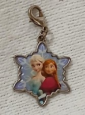 Disney Frozen Elsa Anna Snowflake Silvertone Charm 7/8" W Blue Red Green