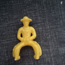 1950s Small Yellow Plastic Cowboy Figure with Hat, Seated/Straddle Pose