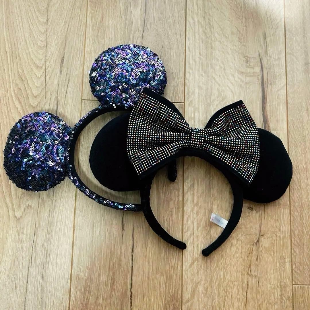 Disney Mickey Minnie Diadema Set Negro con Cinta de Colores y Brillos Japón