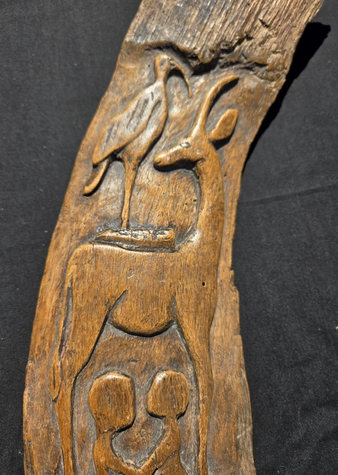 Vintage Hand Carved Driftwood Wall Hanger Or Shelf Setter 13 In Animals Plus - Image 3 of 4
