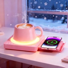 Coffee Mug Warmer for Desk with 15W Wireless Charging Pad, Electric Cup Warme...