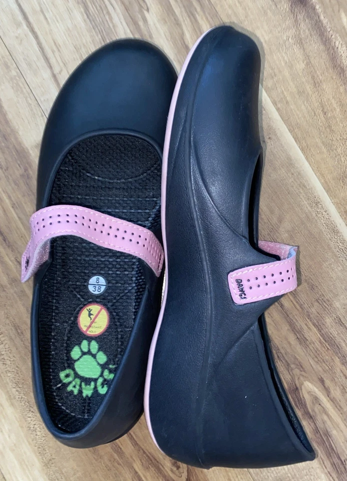 Zapatos Mary Jane Dawgs para mujer profesionales informales punta redonda negros/rosa talla 8/38 antideslizantes Foto 3 de 4