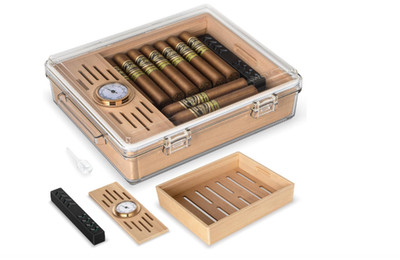 Acrylic Cigar Humidor, Clear Cigar Box with Hygrometer, Humidifier and Cedar ...
