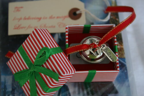 Silver i believe polar express style metal jingle santa christmas boxed bell Uk - Photo 1/12