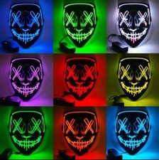 Halloween LED Glow Mask 3 Mode EL Wire Costume Clubbing Rave Cosplay Party Purge