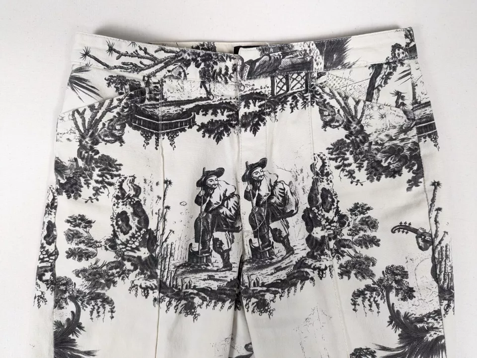 Pantalones elásticos Y2K Mossimo estampado de baño negro blanco tiro medio algodón recto talla 2 Foto 4 de 4
