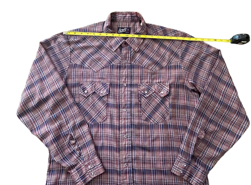 Levi's Shirt Mens XL Tapered Western Pearl Snap Red Blue Plaid Metallic 80's Vtg - Picture 7 of 19
