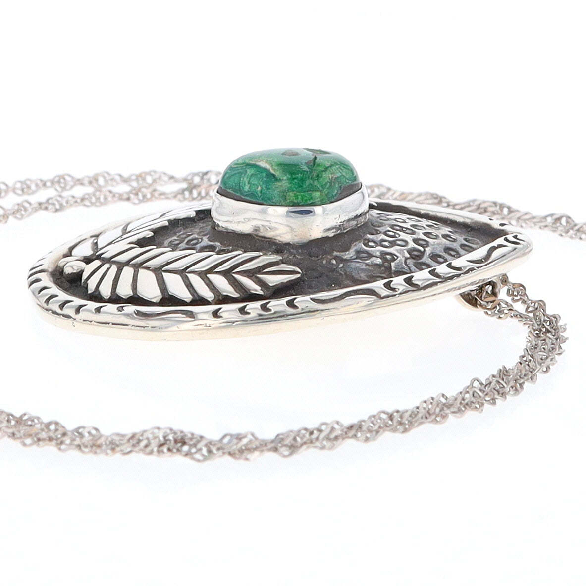 Native American Turquoise Double Leaf Silver Pend… - image 4