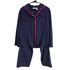 Bay Studio Womens Polka Dot Pajama Set L Polyester Navy Pink