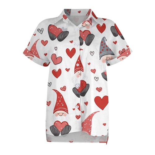 Women's Fashion Loose Casual Short Sleeve Lapel Button Down Shirt Printed - Picture 10 of 33