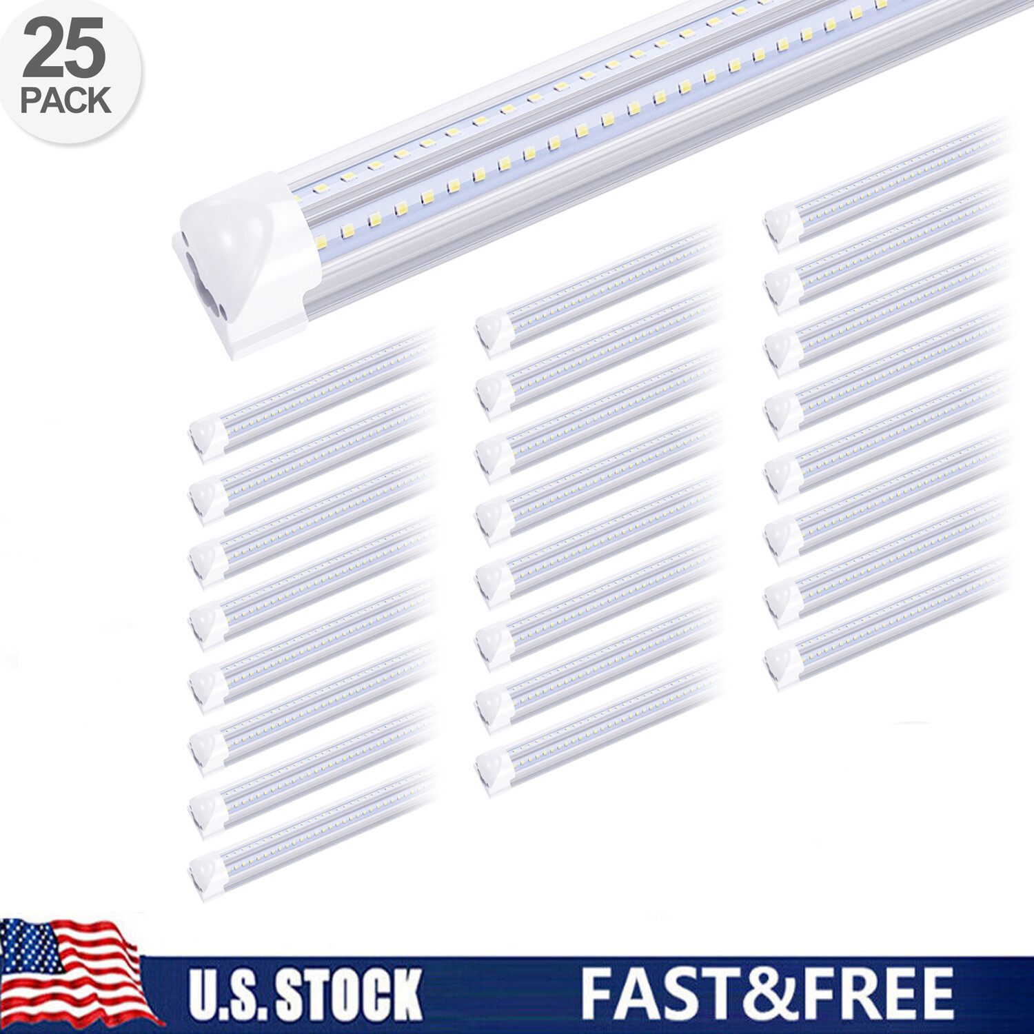 25Pack 8 foot Led Shop Lights 8FT Led Light 72W T8 Integrated Warehouse Fixture
