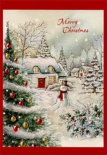 Snow Covered Home and Snowman Designer Greetings Christmas Card
