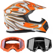 Youth Orange Motocross DOT Helmet Black or Orange Goggles ATV UTV MX Riding Gear